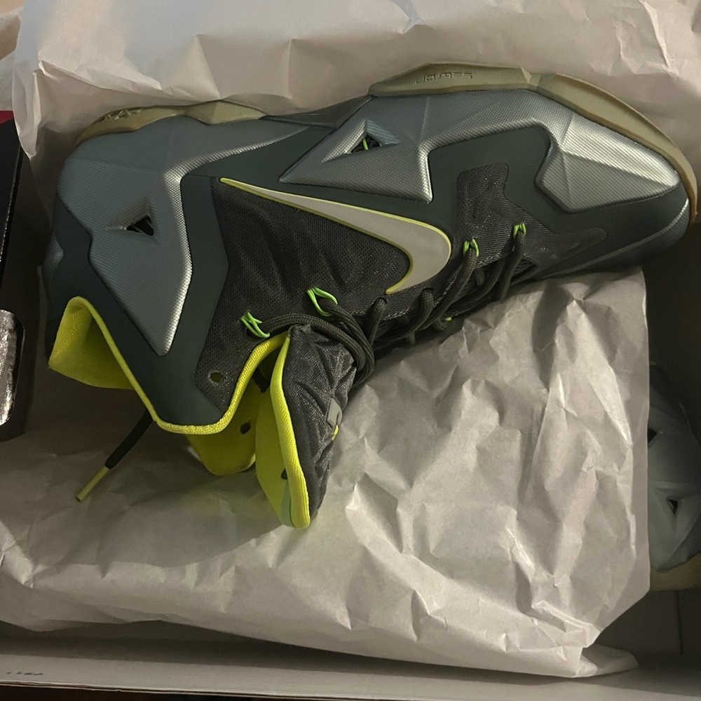 Nike Dark Gray and Neon Yellow Basketball Shoes LeBron xi